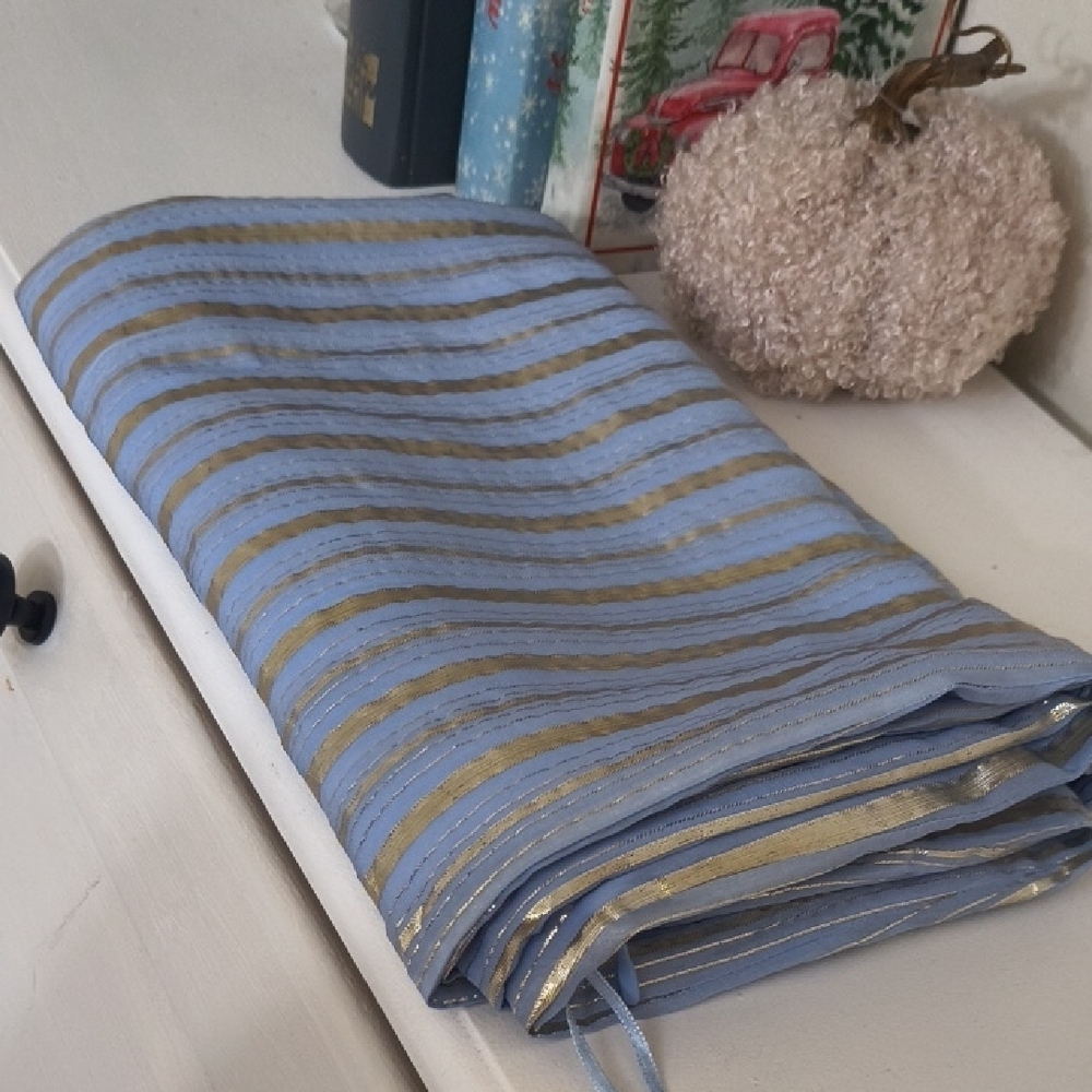 Elegant Blue and Gold Striped Women's Wide Leg Pants - Picture 9 of 9